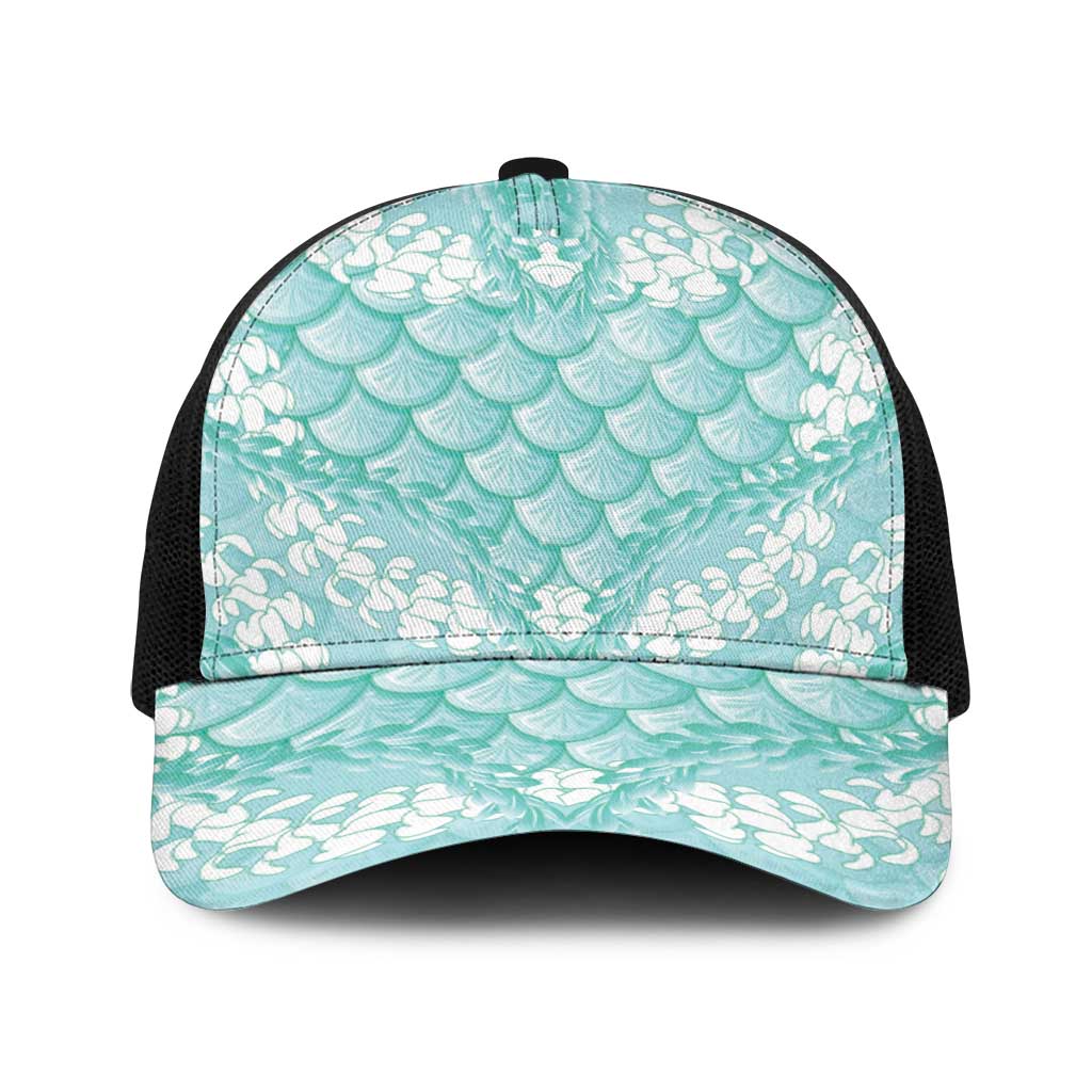 Light Turquoise Mermaid Puakenikeni Maile Lei Baseball Net Cap LT01 One Size Black Turquoise - Polynesian Pride