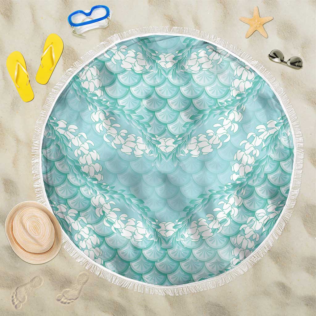 Light Turquoise Mermaid Puakenikeni Maile Lei Beach Blanket LT01 One Size 150cm Turquoise - Polynesian Pride