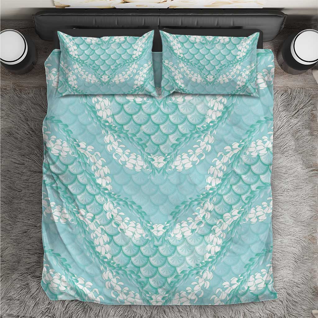 Light Turquoise Mermaid Puakenikeni Maile Lei Bedding Set