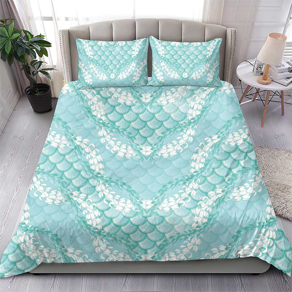 Light Turquoise Mermaid Puakenikeni Maile Lei Bedding Set
