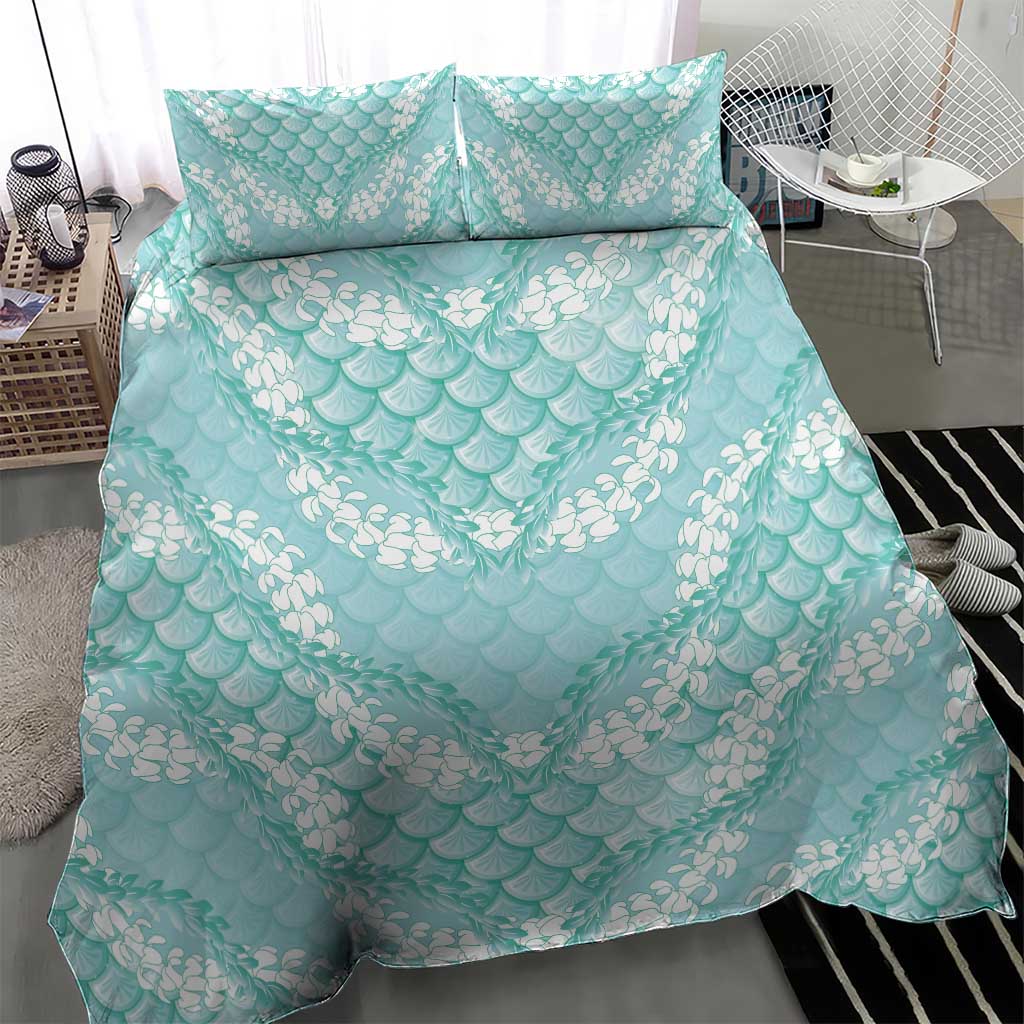 Light Turquoise Mermaid Puakenikeni Maile Lei Bedding Set