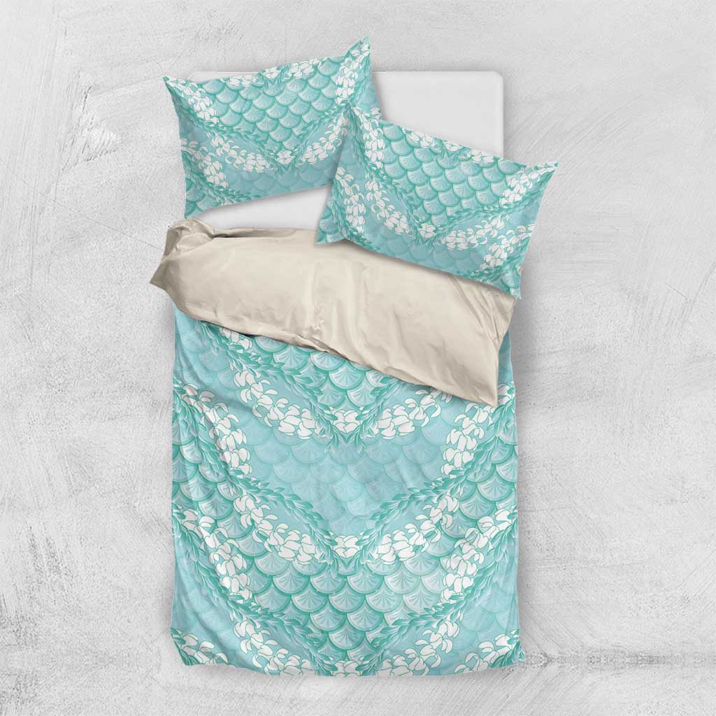 Light Turquoise Mermaid Puakenikeni Maile Lei Bedding Set