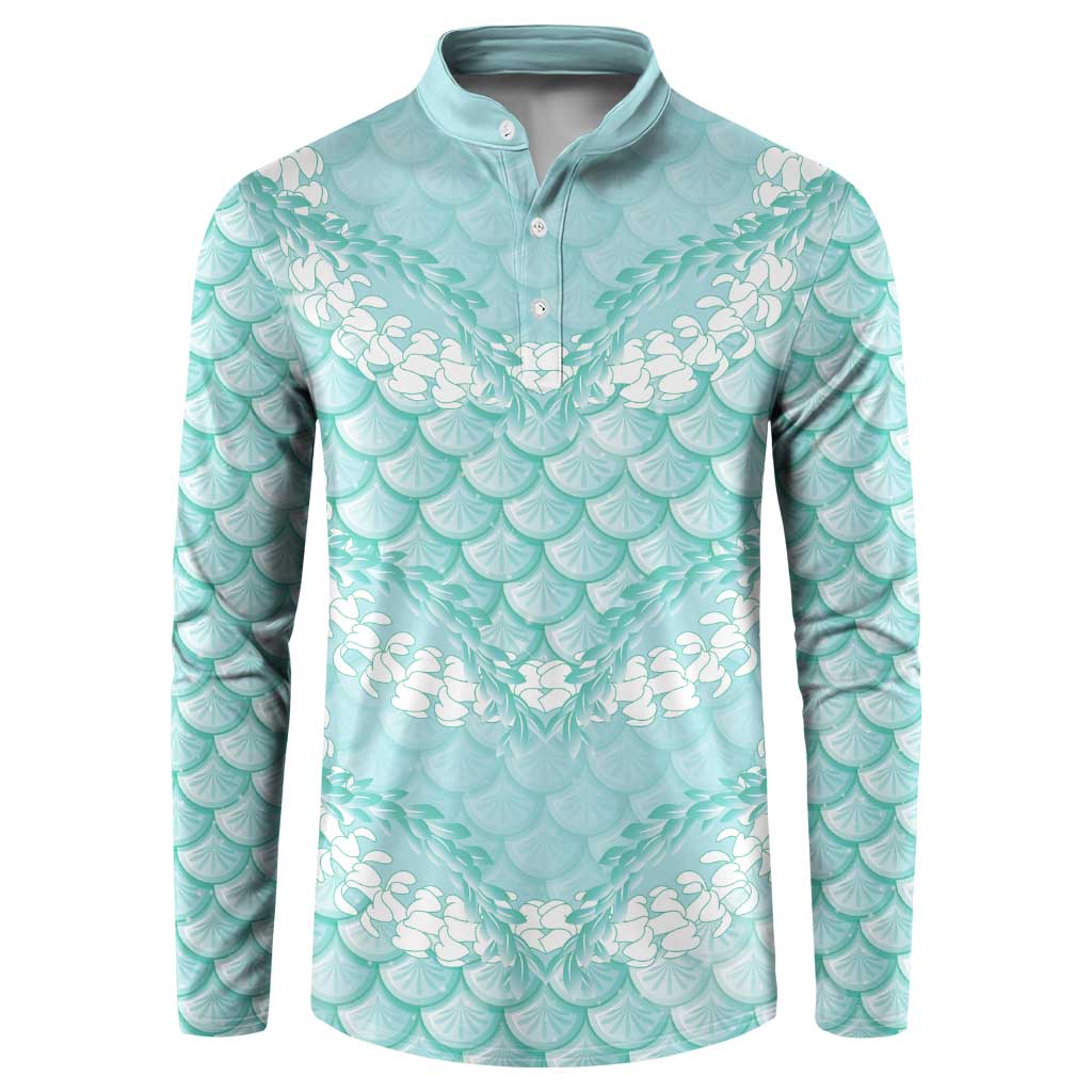 Light Turquoise Mermaid Puakenikeni Maile Lei Button Sweatshirt