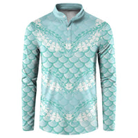 Light Turquoise Mermaid Puakenikeni Maile Lei Button Sweatshirt