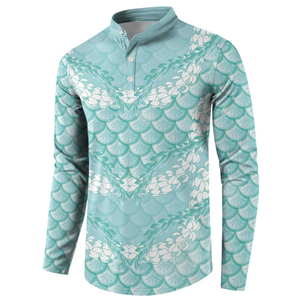 Light Turquoise Mermaid Puakenikeni Maile Lei Button Sweatshirt