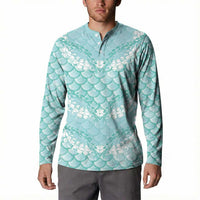 Light Turquoise Mermaid Puakenikeni Maile Lei Button Sweatshirt