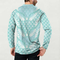 Light Turquoise Mermaid Puakenikeni Maile Lei Button Sweatshirt