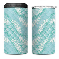 Light Turquoise Mermaid Puakenikeni Maile Lei 4 in 1 Can Cooler Tumbler