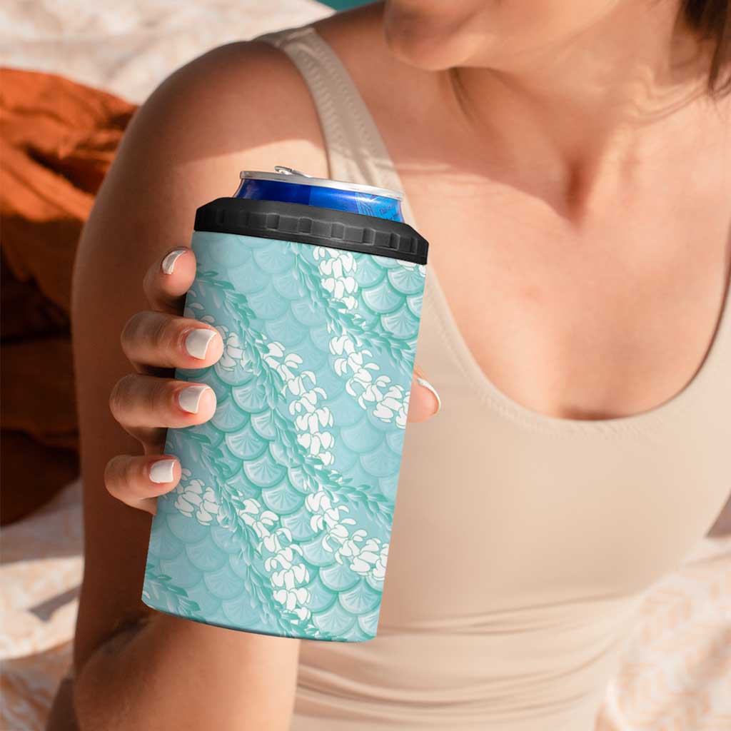 Light Turquoise Mermaid Puakenikeni Maile Lei 4 in 1 Can Cooler Tumbler