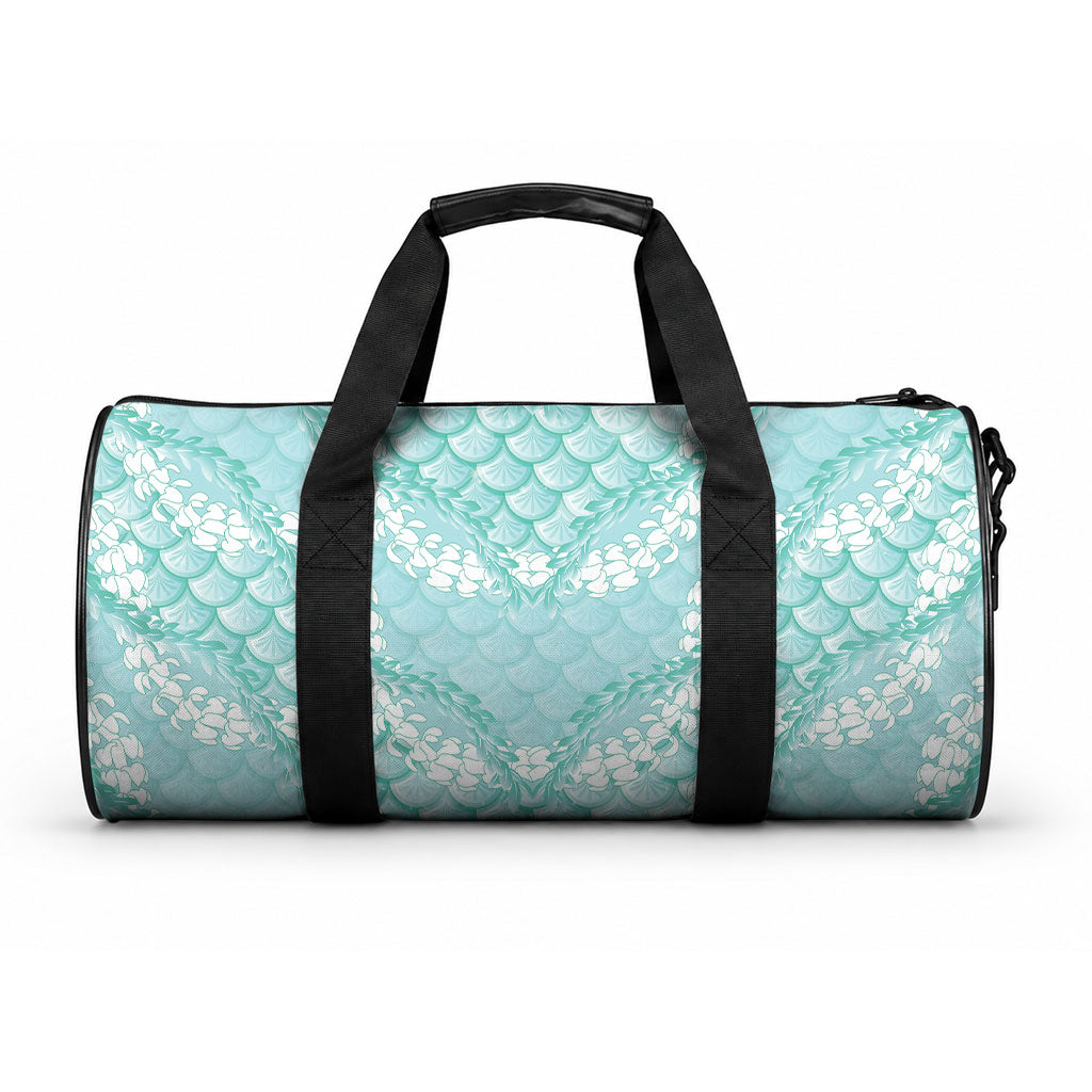 Light Turquoise Mermaid Puakenikeni Maile Lei Duffle Bag