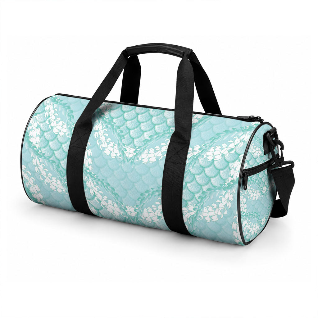Light Turquoise Mermaid Puakenikeni Maile Lei Duffle Bag