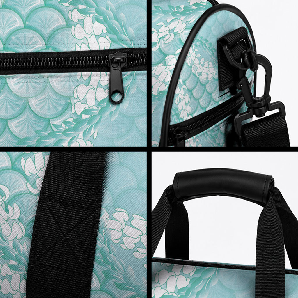Light Turquoise Mermaid Puakenikeni Maile Lei Duffle Bag