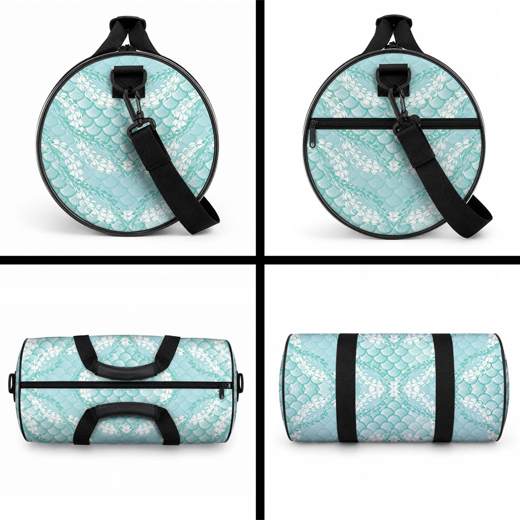 Light Turquoise Mermaid Puakenikeni Maile Lei Duffle Bag