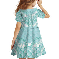 Light Turquoise Mermaid Puakenikeni Maile Lei Family Matching Off The Shoulder Long Sleeve Dress and Hawaiian Shirt LT01 - Polynesian Pride