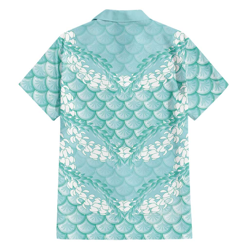 Light Turquoise Mermaid Puakenikeni Maile Lei Family Matching Off The Shoulder Long Sleeve Dress and Hawaiian Shirt LT01 - Polynesian Pride