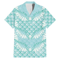 Light Turquoise Mermaid Puakenikeni Maile Lei Family Matching Short Sleeve Bodycon Dress and Hawaiian Shirt LT01 Dad's Shirt - Short Sleeve Turquoise - Polynesian Pride