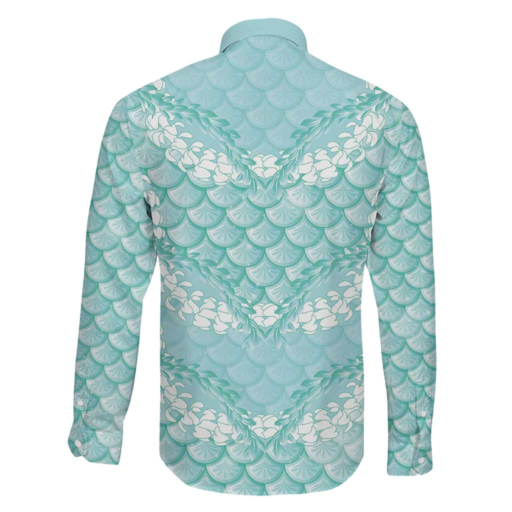 Light Turquoise Mermaid Puakenikeni Maile Lei Family Matching Short Sleeve Bodycon Dress and Hawaiian Shirt LT01 - Polynesian Pride