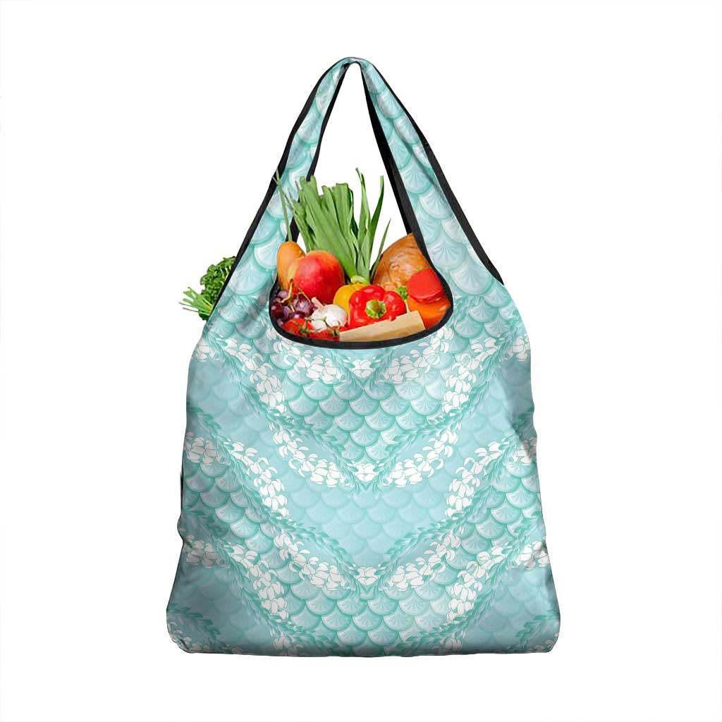 Light Turquoise Mermaid Puakenikeni Maile Lei Grocery Bag