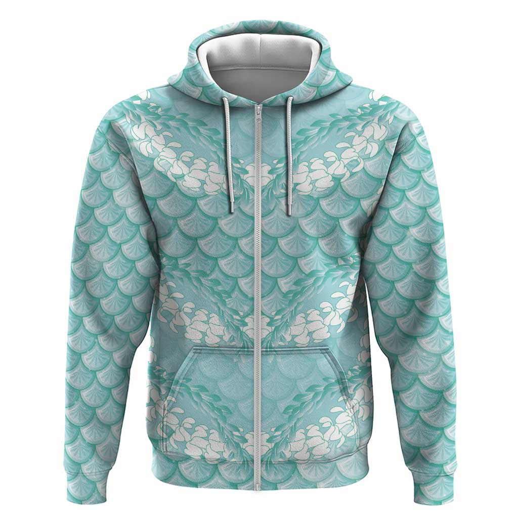 Light Turquoise Mermaid Puakenikeni Maile Lei Hoodie