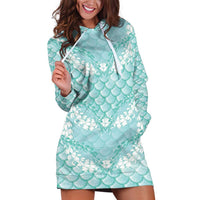 Light Turquoise Mermaid Puakenikeni Maile Lei Hoodie Dress