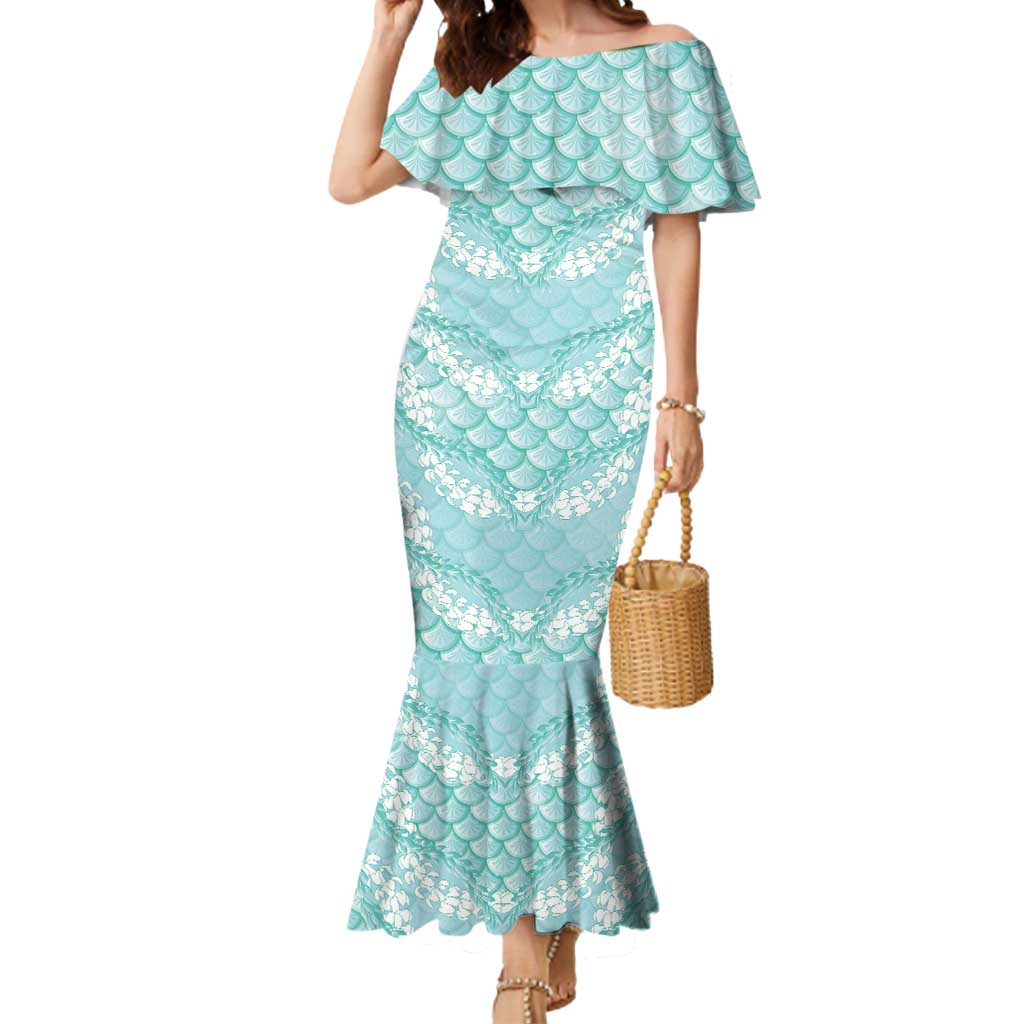 Light Turquoise Mermaid Puakenikeni Maile Lei Mermaid Dress LT01 Women Turquoise - Polynesian Pride