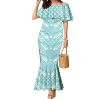 Light Turquoise Mermaid Puakenikeni Maile Lei Mermaid Dress LT01 Women Turquoise - Polynesian Pride