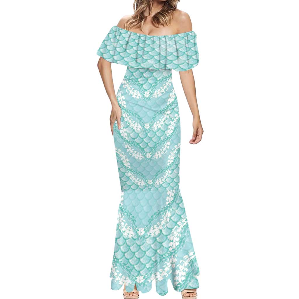 Light Turquoise Mermaid Puakenikeni Maile Lei Mermaid Dress LT01 - Polynesian Pride