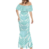 Light Turquoise Mermaid Puakenikeni Maile Lei Mermaid Dress LT01 - Polynesian Pride