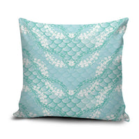 Light Turquoise Mermaid Puakenikeni Maile Lei Pillow Cover
