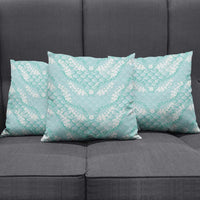 Light Turquoise Mermaid Puakenikeni Maile Lei Pillow Cover