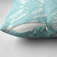 Light Turquoise Mermaid Puakenikeni Maile Lei Pillow Cover