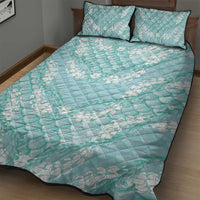 Light Turquoise Mermaid Puakenikeni Maile Lei Quilt Bed Set