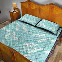 Light Turquoise Mermaid Puakenikeni Maile Lei Quilt Bed Set