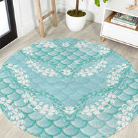Light Turquoise Mermaid Puakenikeni Maile Lei Round Carpet