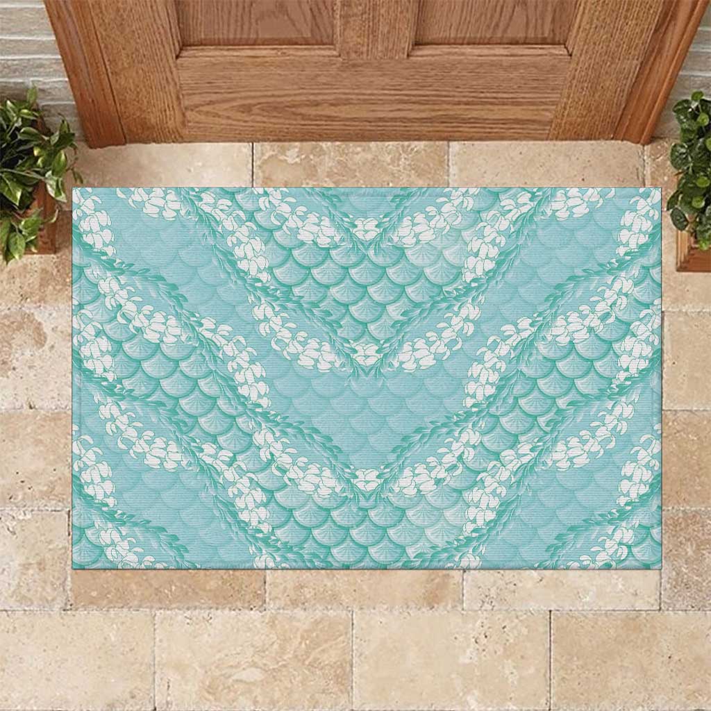 Light Turquoise Mermaid Puakenikeni Maile Lei Rubber Doormat