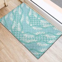 Light Turquoise Mermaid Puakenikeni Maile Lei Rubber Doormat