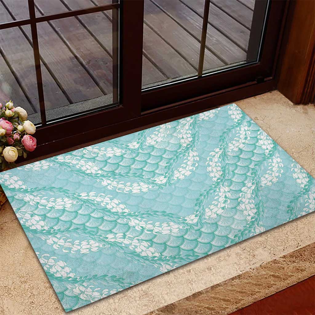 Light Turquoise Mermaid Puakenikeni Maile Lei Rubber Doormat