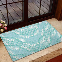 Light Turquoise Mermaid Puakenikeni Maile Lei Rubber Doormat