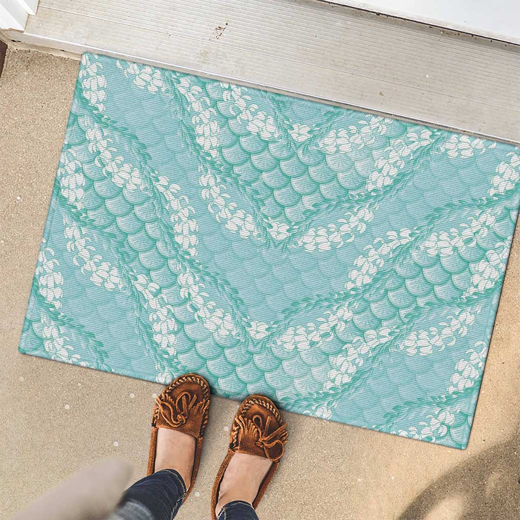 Light Turquoise Mermaid Puakenikeni Maile Lei Rubber Doormat