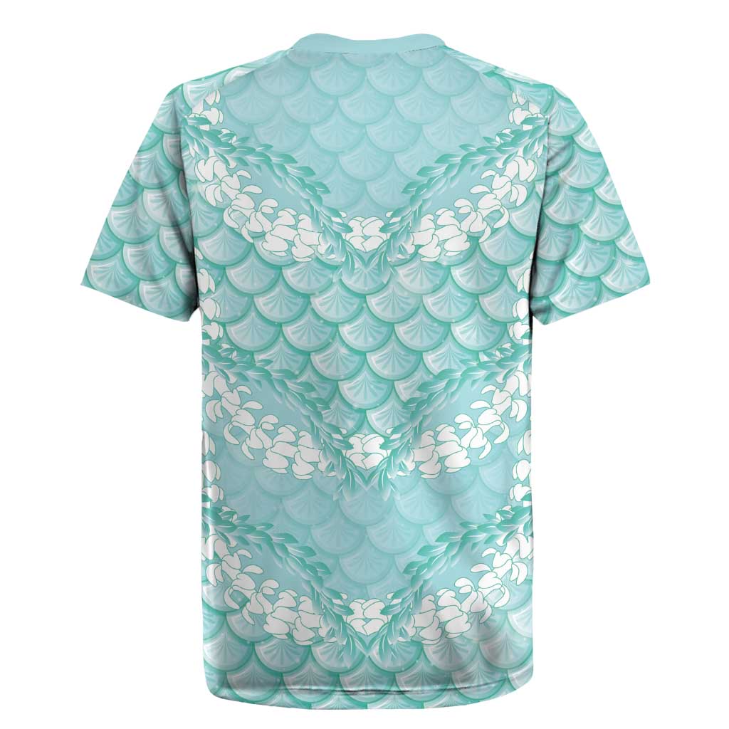 Light Turquoise Mermaid Puakenikeni Maile Lei Rugby Jersey