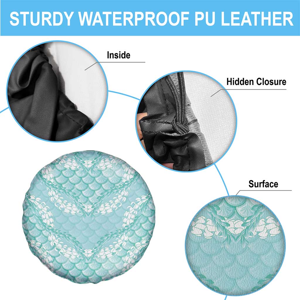 Light Turquoise Mermaid Puakenikeni Maile Lei Spare Tire Cover LT01 - Polynesian Pride