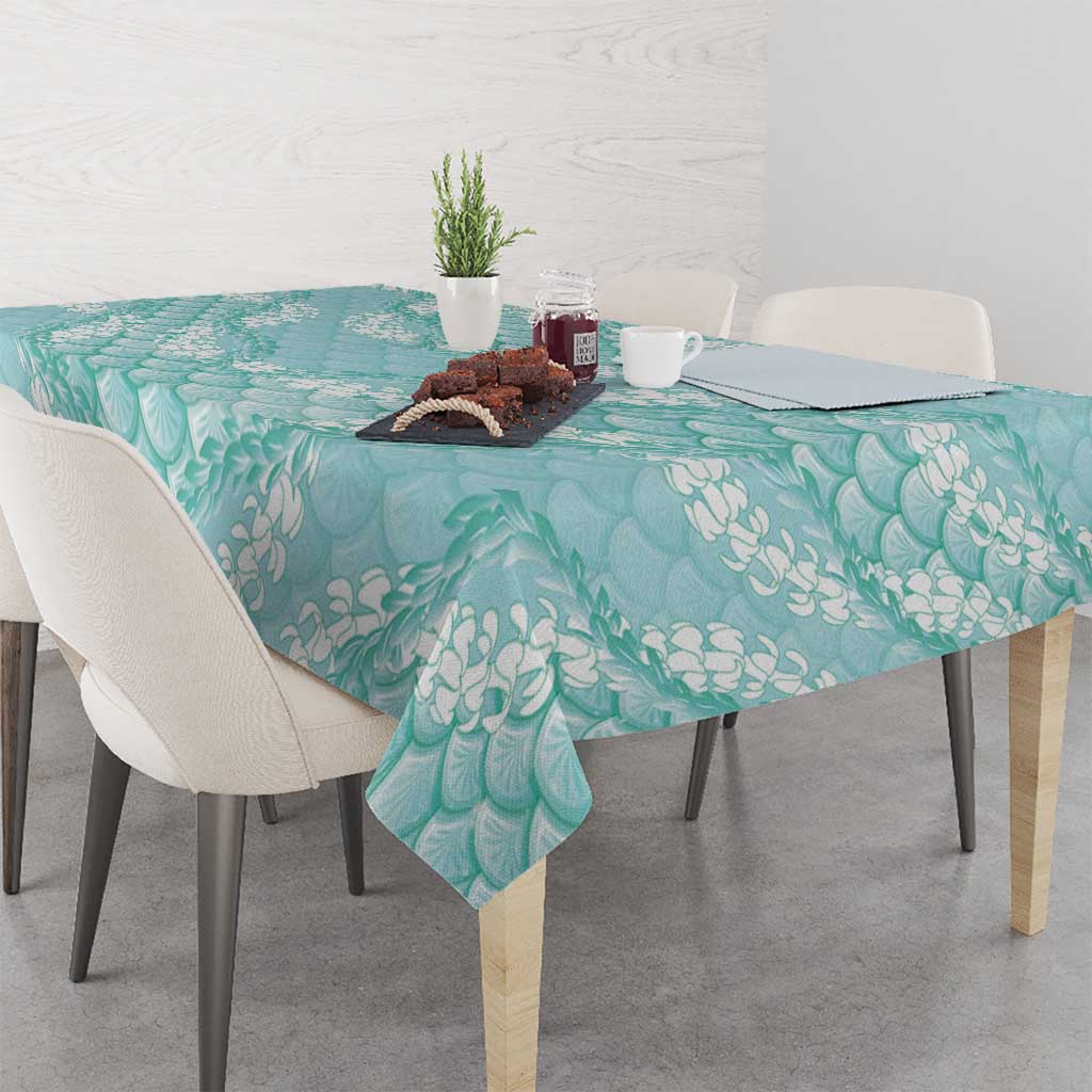 Light Turquoise Mermaid Puakenikeni Maile Lei Tablecloth