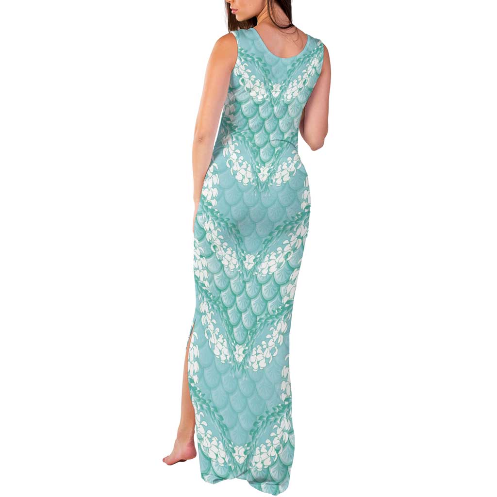 Light Turquoise Mermaid Puakenikeni Maile Lei Tank Maxi Dress