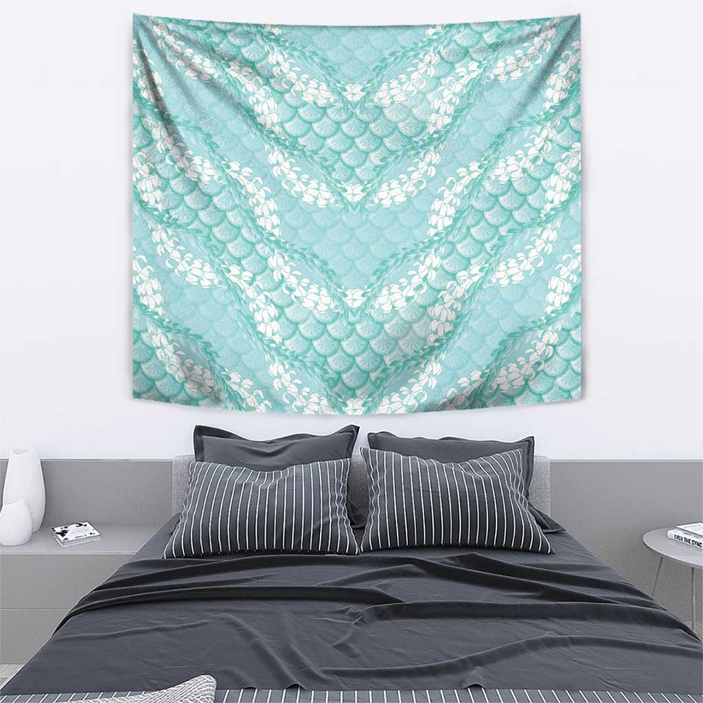 Light Turquoise Mermaid Puakenikeni Maile Lei Tapestry