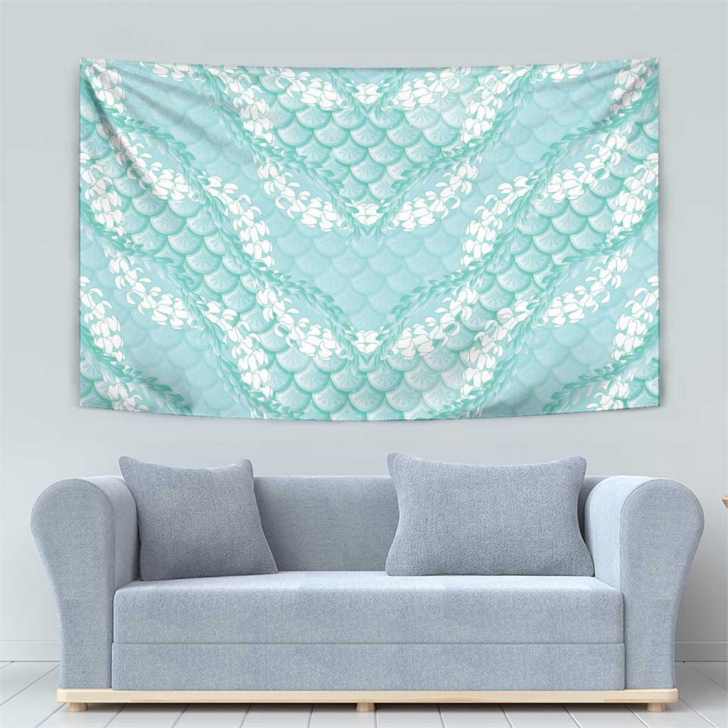 Light Turquoise Mermaid Puakenikeni Maile Lei Tapestry