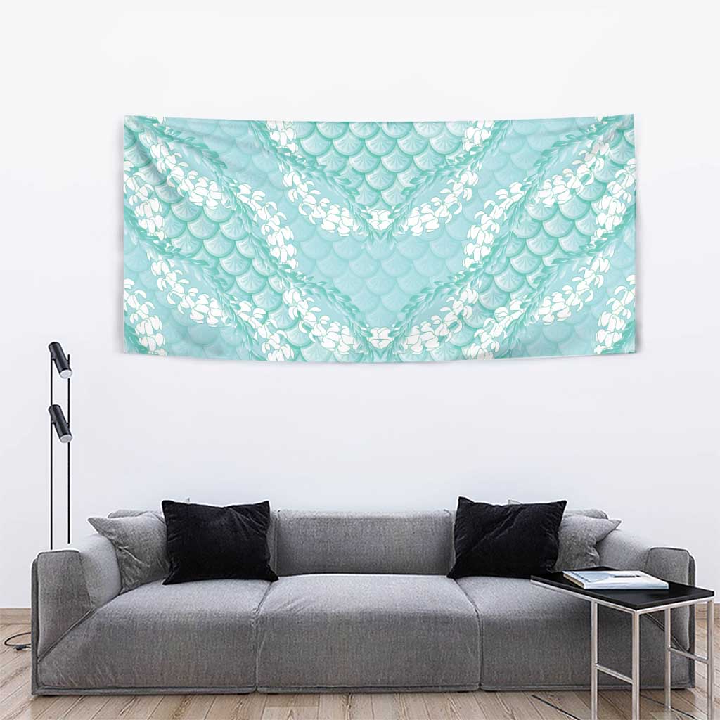 Light Turquoise Mermaid Puakenikeni Maile Lei Tapestry