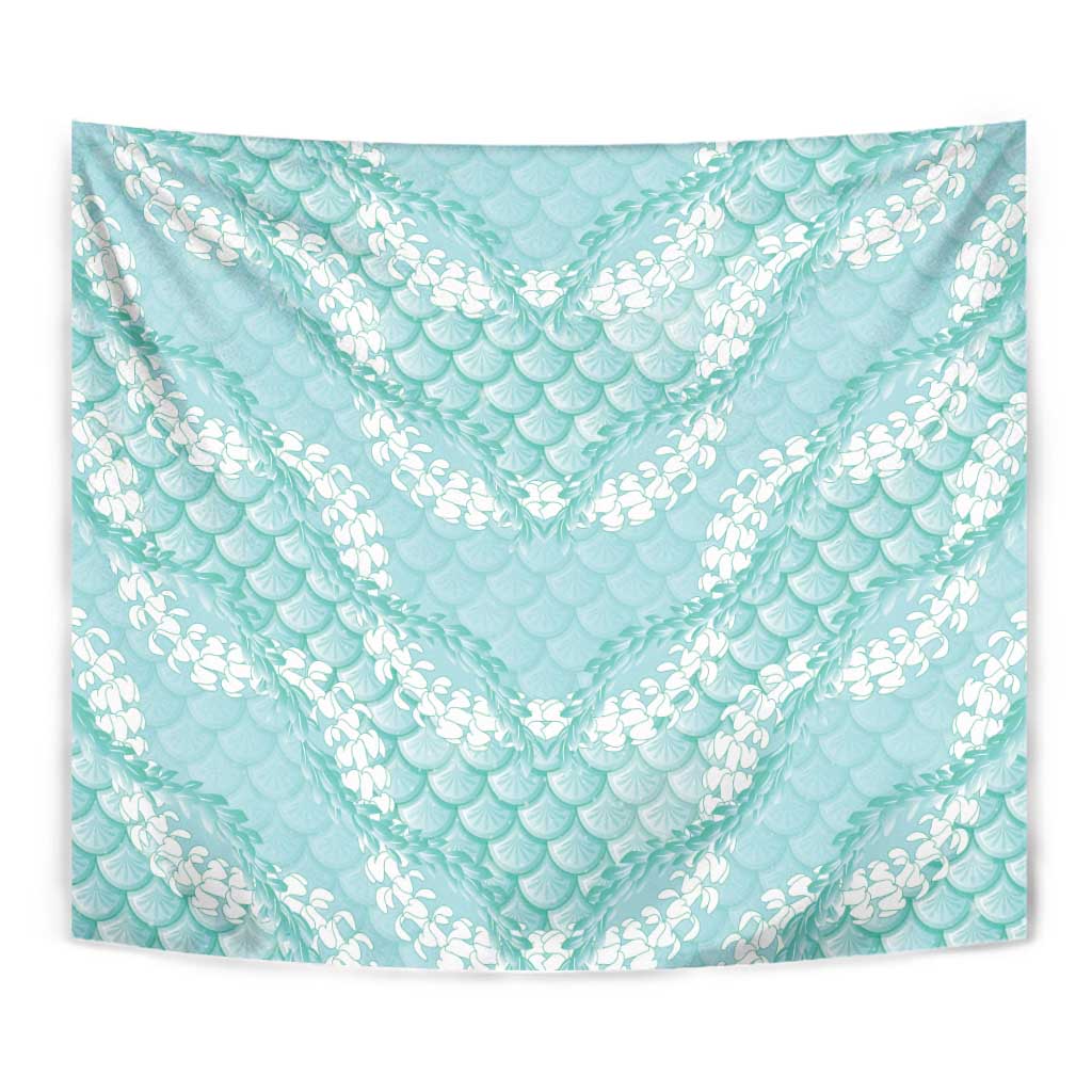Light Turquoise Mermaid Puakenikeni Maile Lei Tapestry