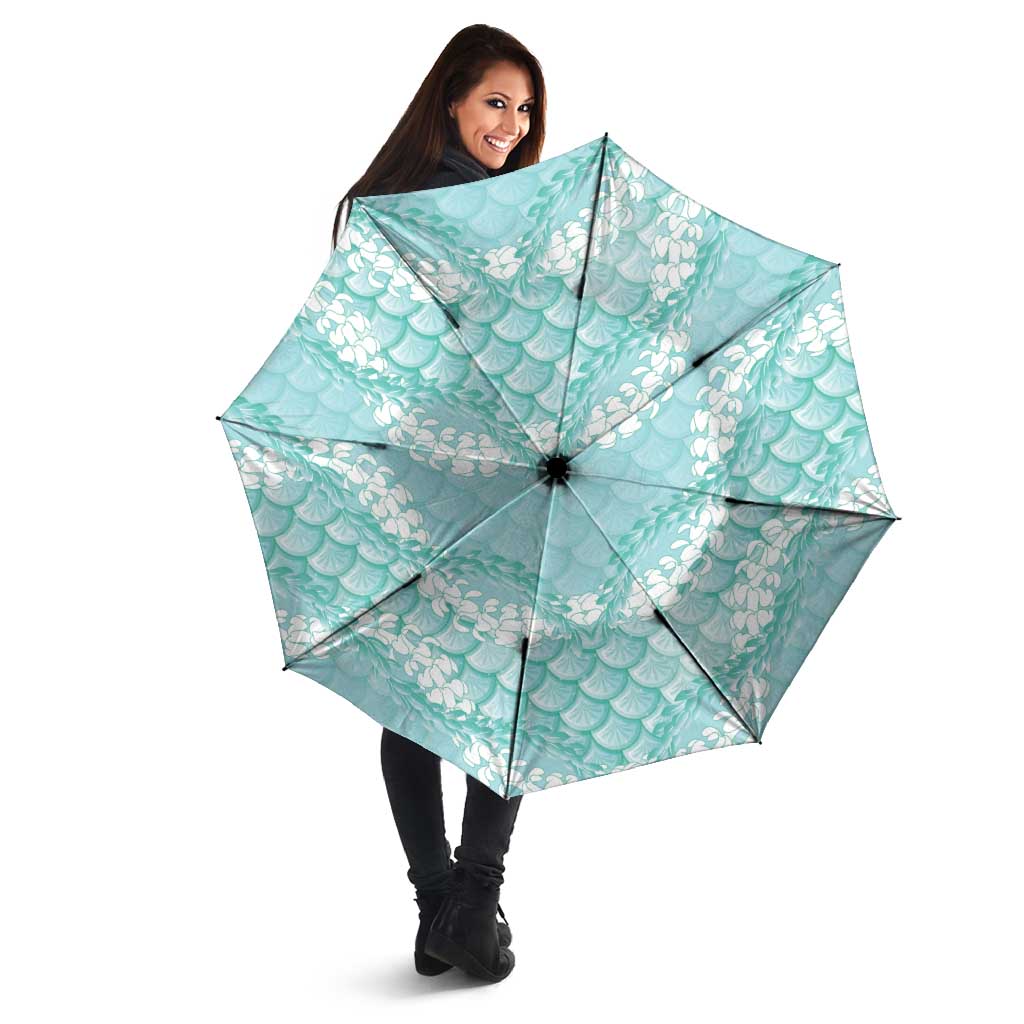 Light Turquoise Mermaid Puakenikeni Maile Lei Umbrella