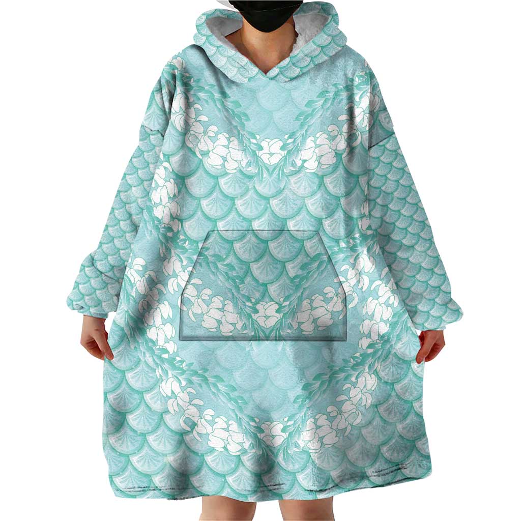 Light Turquoise Mermaid Puakenikeni Maile Lei Wearable Blanket Hoodie
