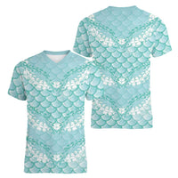 Light Turquoise Mermaid Puakenikeni Maile Lei Women V-Neck T-Shirt LT01 - Polynesian Pride